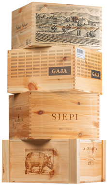 4er-Set Original-Holzkisten für 6 Flaschen (ohne Flaschen)